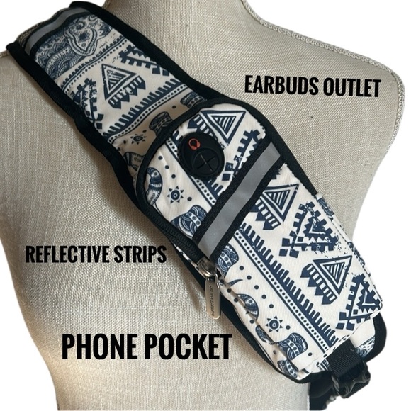 Elephant Geometric Print Sling Backpack with makeup bag & keychain Blue & White - Picture 5 of 16